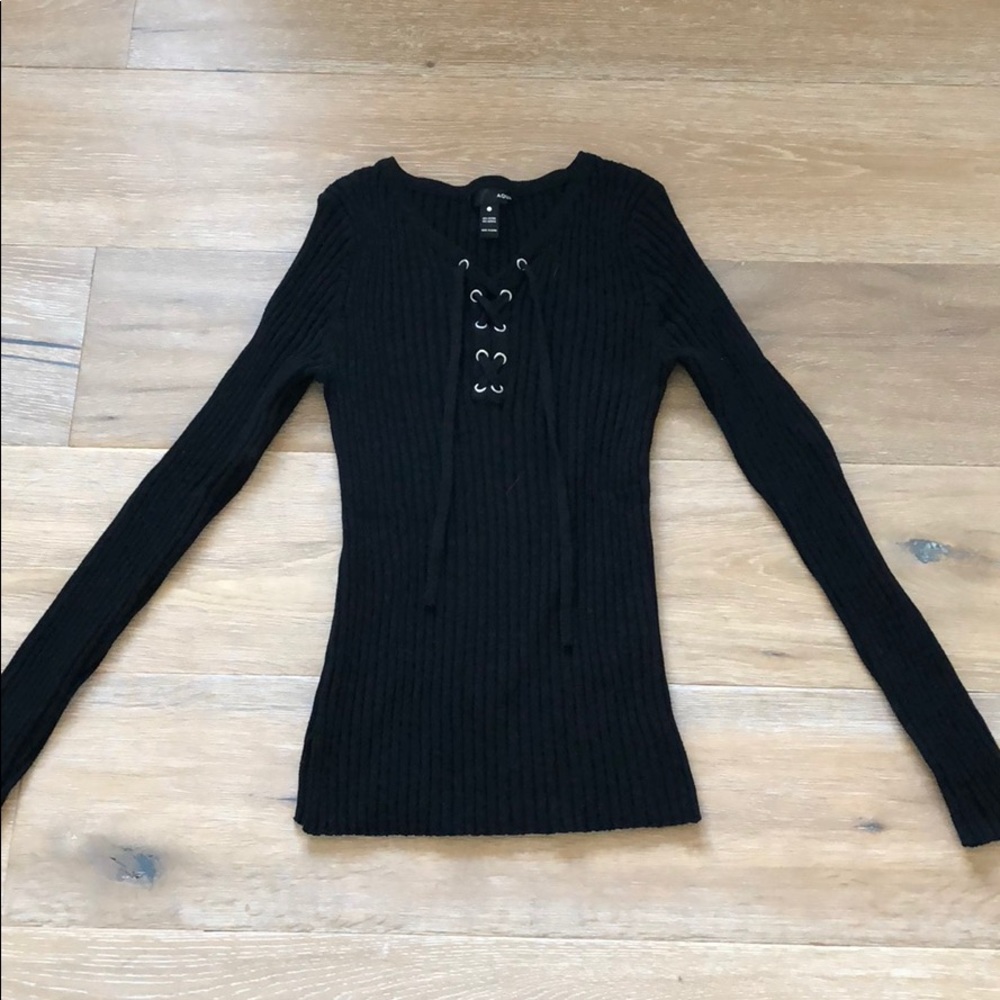 AQUA Black Long Sleeve Top Size M